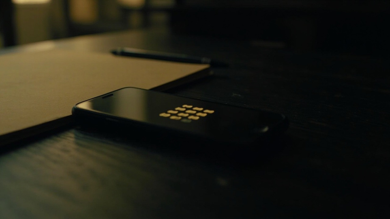 Three stills: a locked phone, a phone number reassigned to a stranger, a family searching through papers.